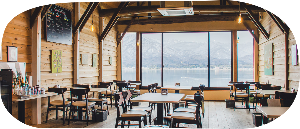 Shop interior with lake view